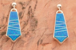 Calvin Begay Blue Opal Sterling Silver Navajo Post Earrings
